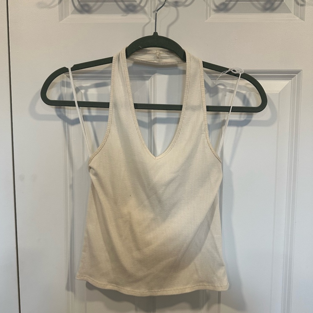 Cream v-neck halter top from American Eagle
